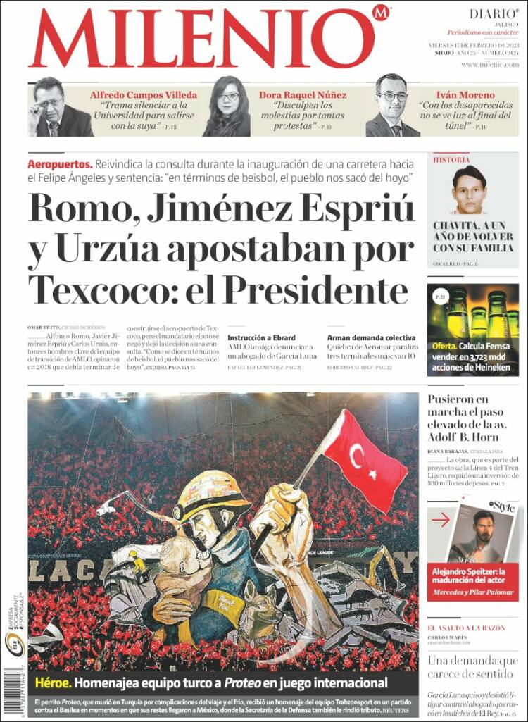 Portada de Milenio - Jalisco (México)