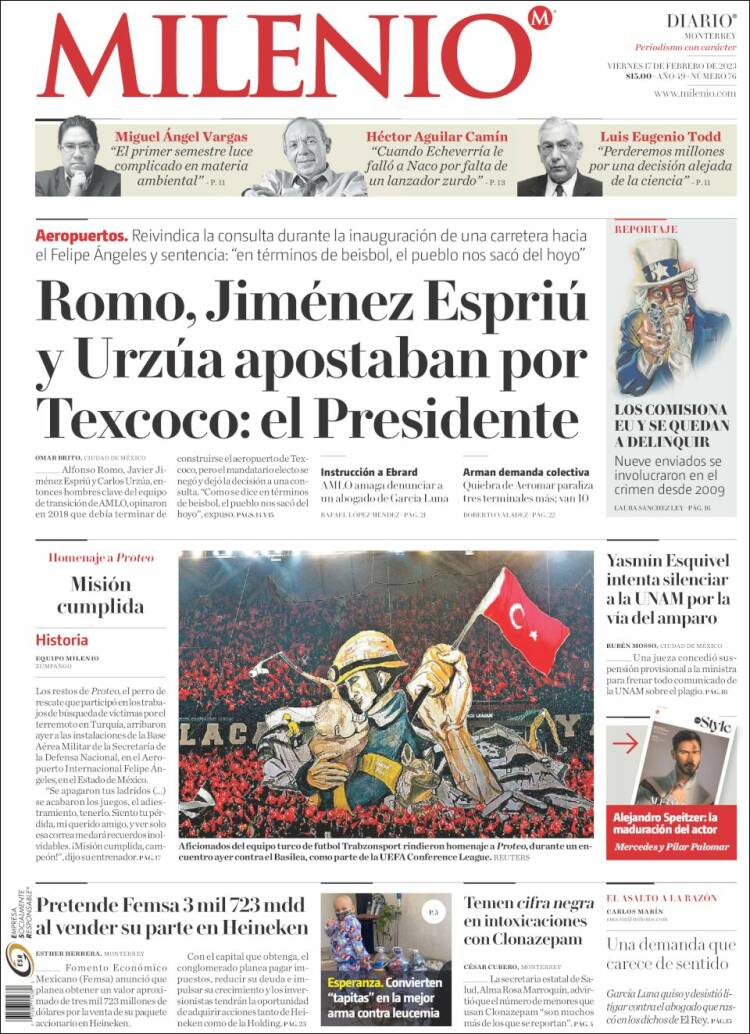 Portada de Milenio de Monterrey (México)