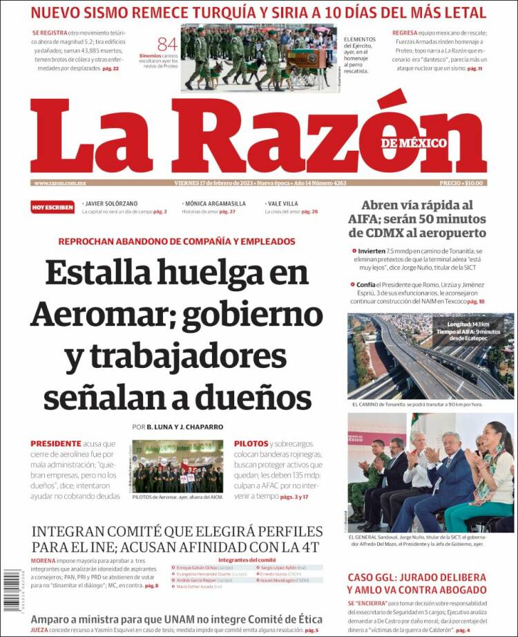 Portada de La Razón (México)