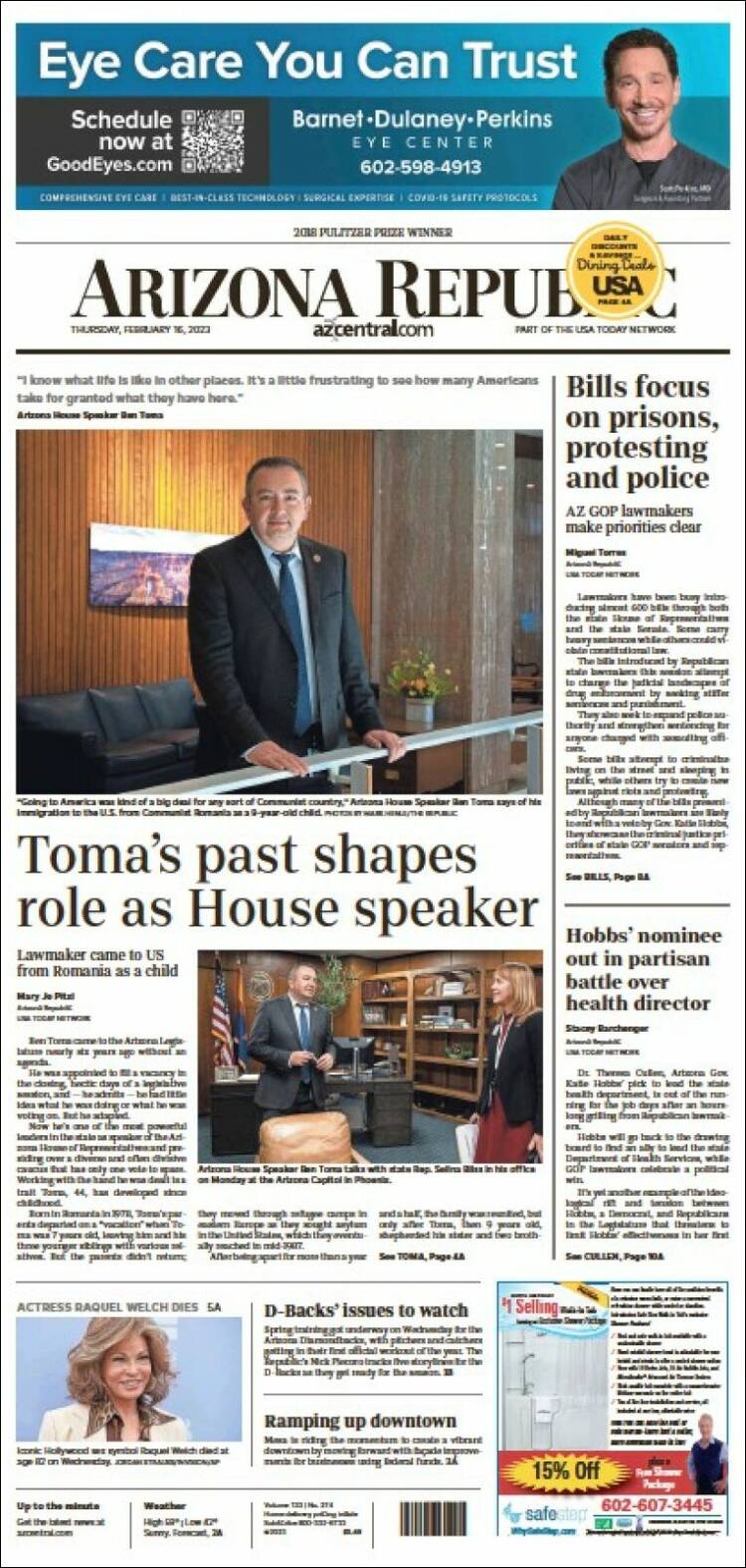 Portada de Arizona Republic News (USA)