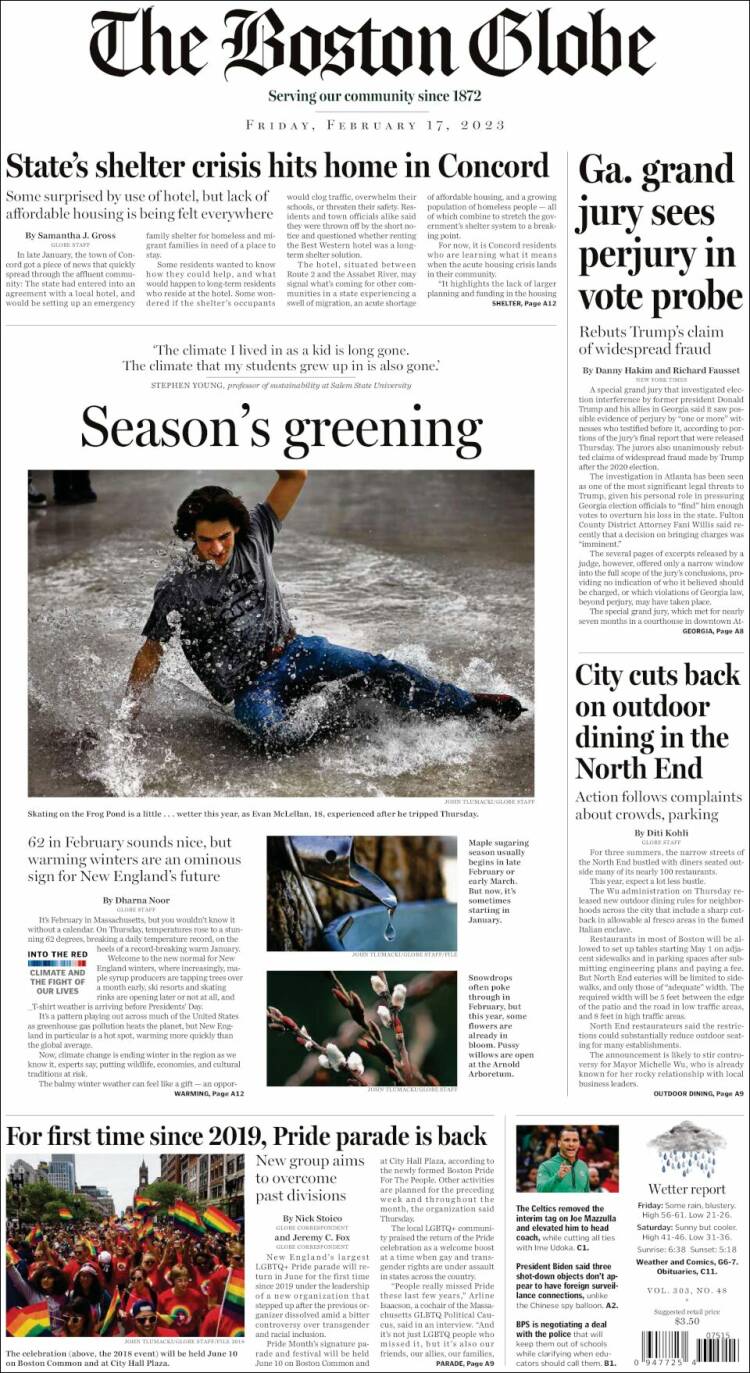 Portada de Boston Globe (USA)