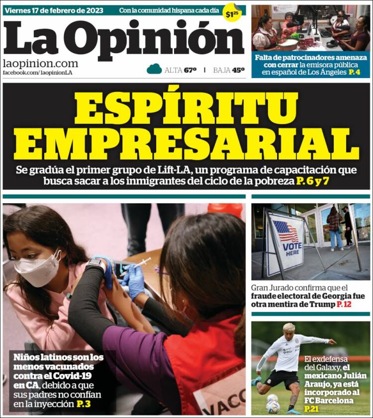 Portada de La Opinión (USA)