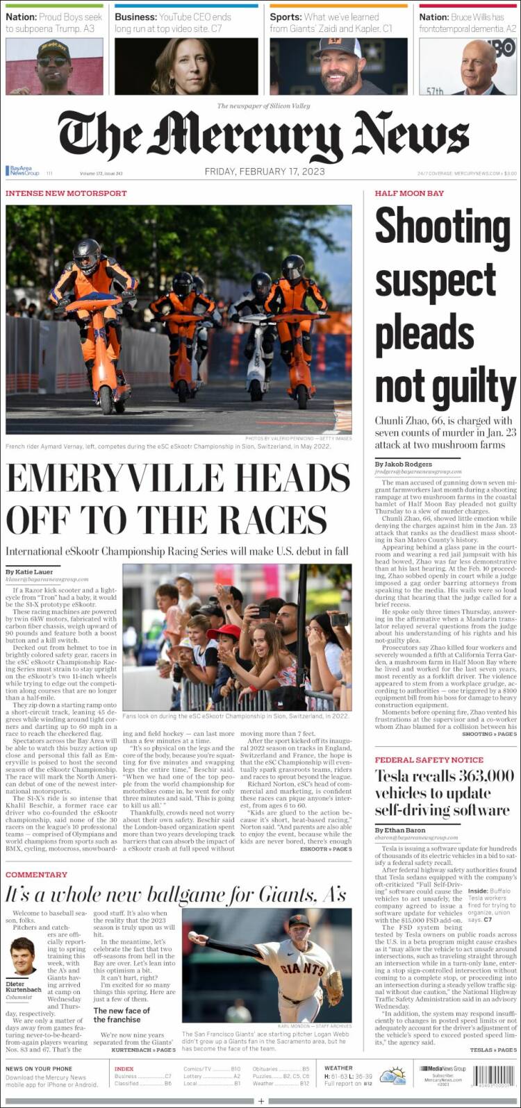 Portada de San Jose Mercury News (USA)