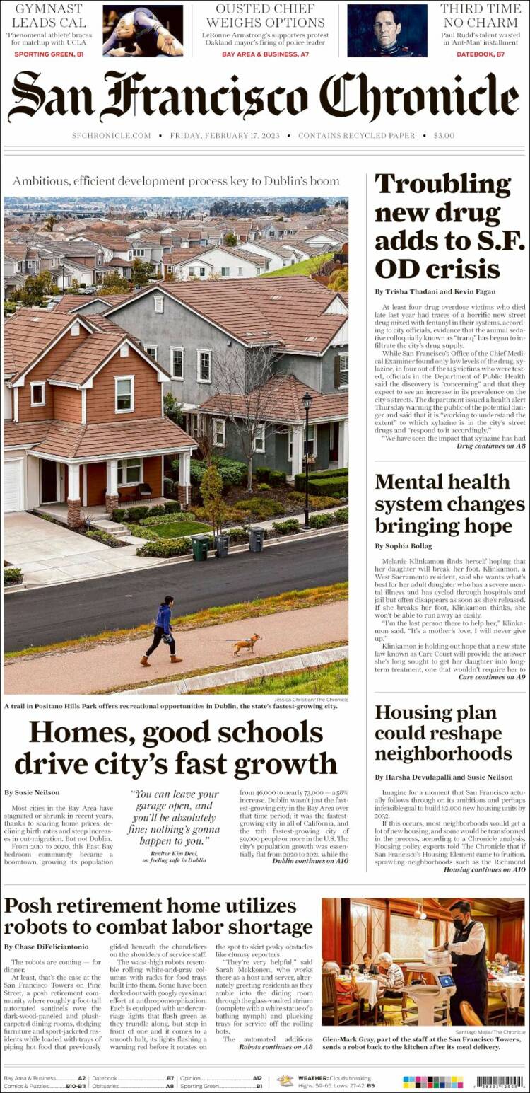 Portada de San Francisco Chronicle (USA)