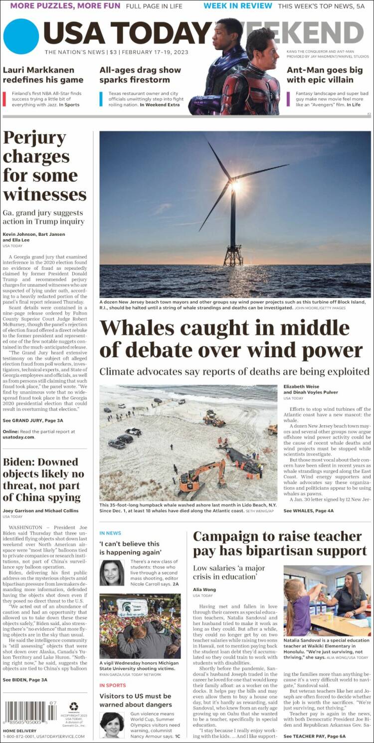 Portada de USA Today (USA)