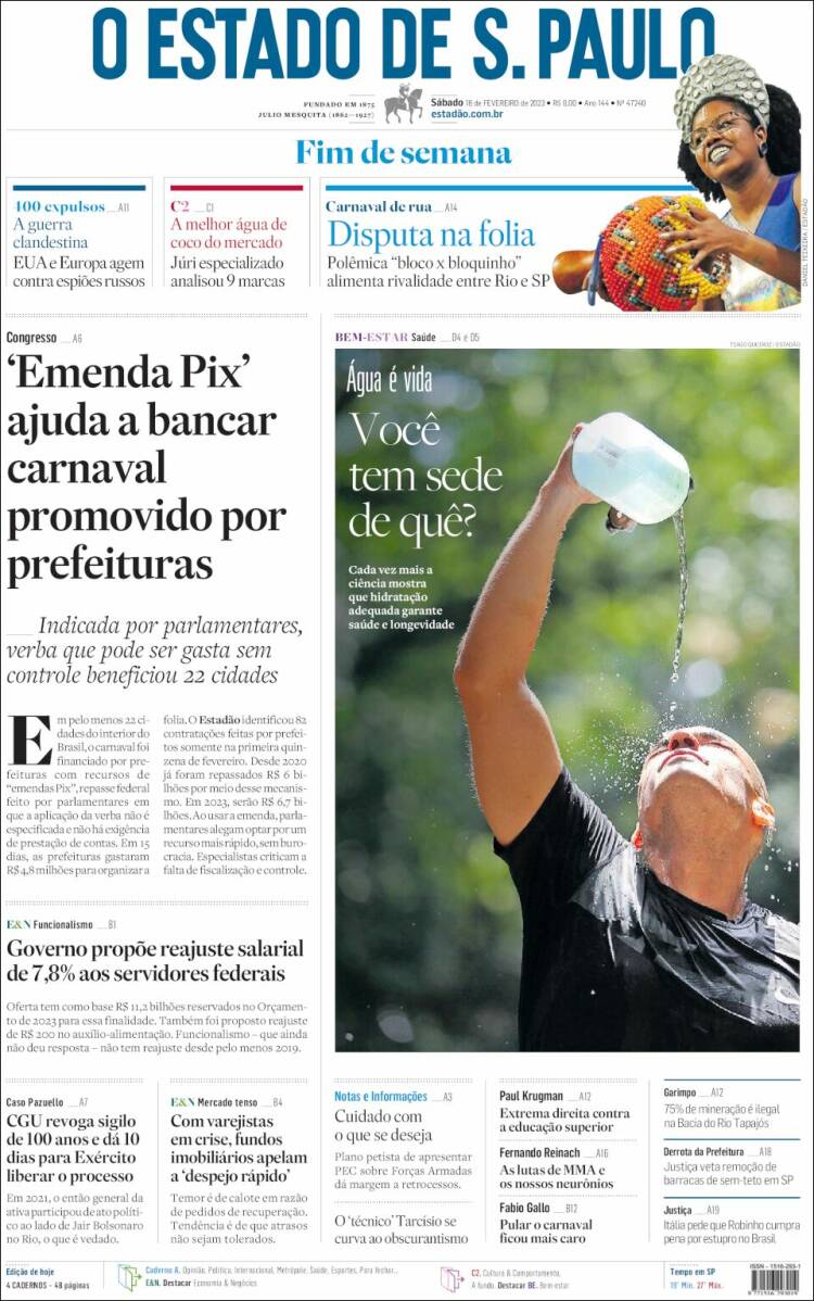 Portada de O Estado de São Paulo (Brasil)