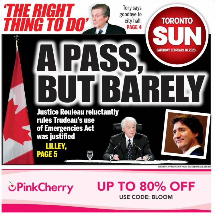 Portada de The Toronto Sun (Canadá)