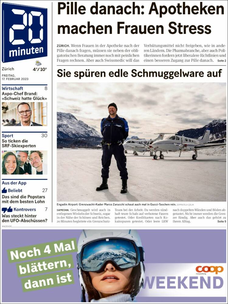 Portada de 20Minuten - Zürich (Suiza)