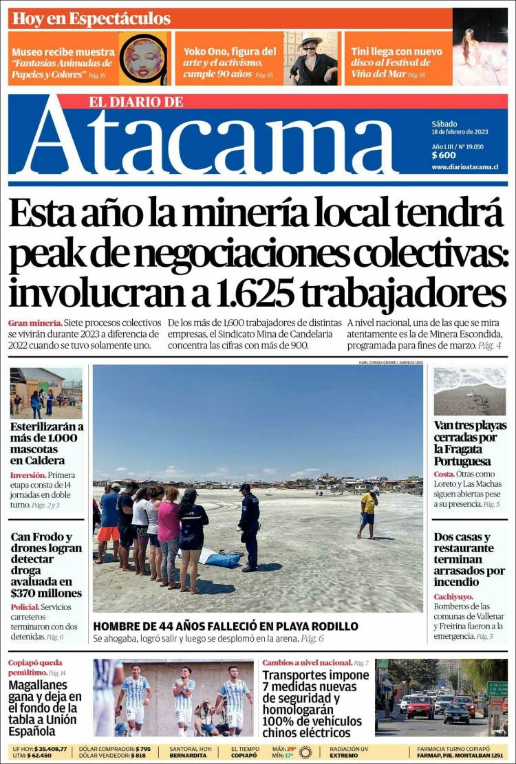 Portada de Diario de Atacama (Chile)