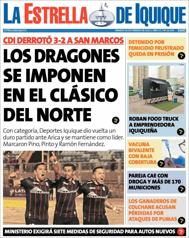 Portada de La Estrella de Iquique (Chile)