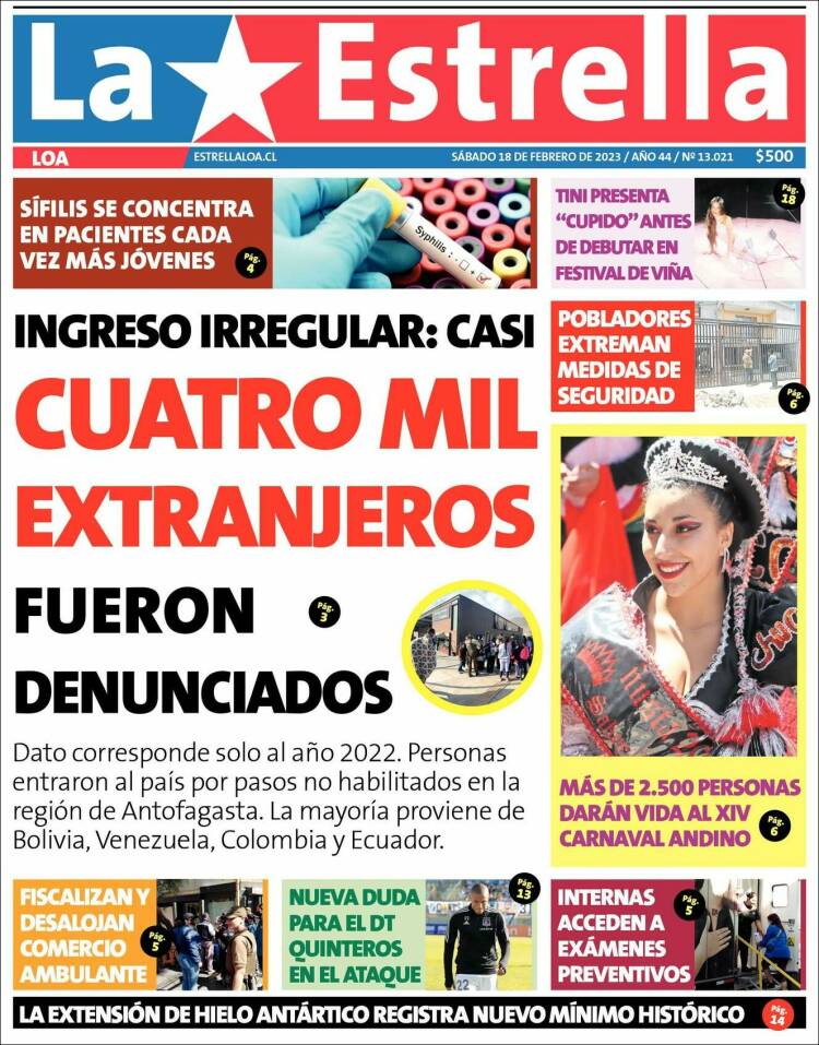 Portada de La Estrella de Loa (Chile)