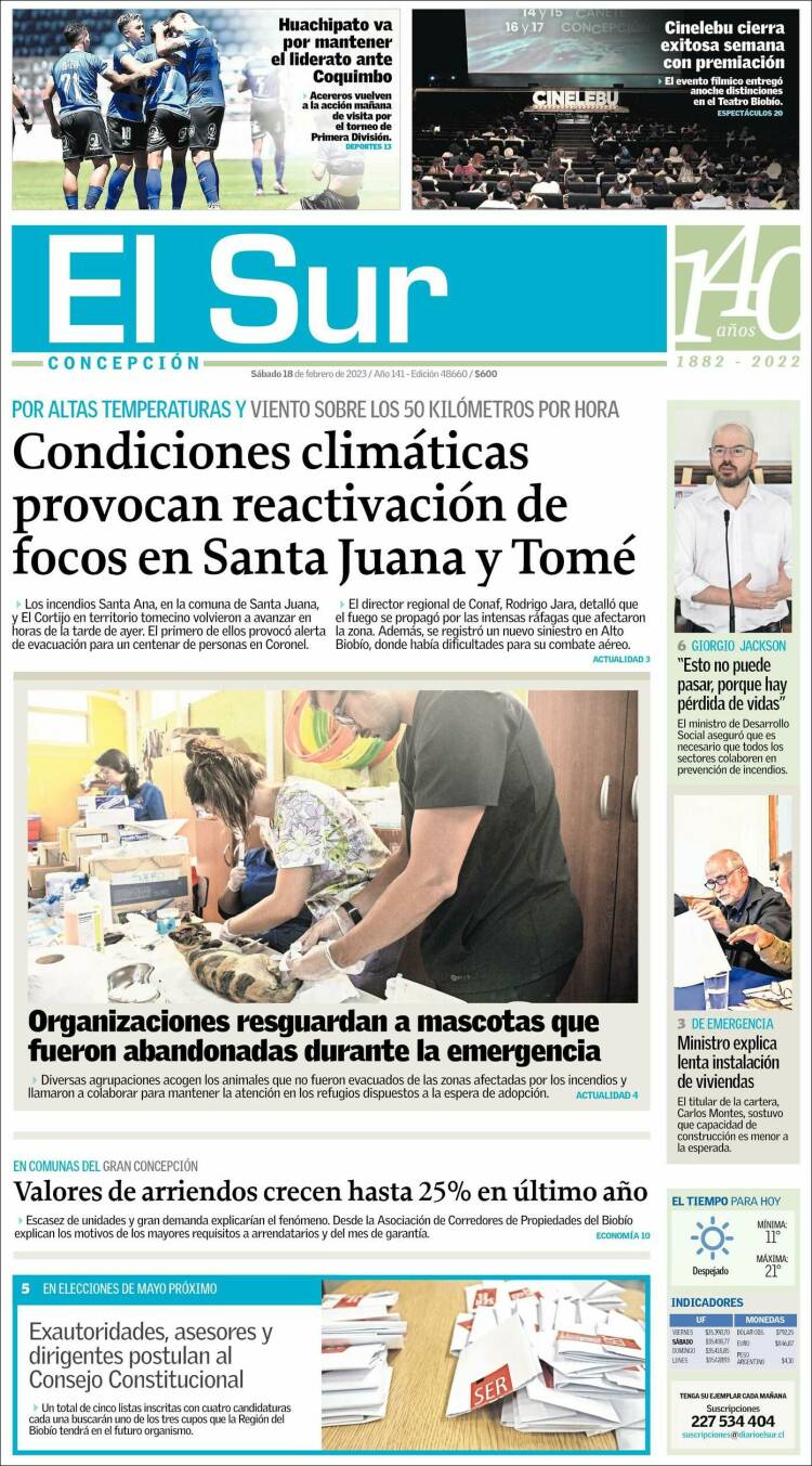 Portada de El Sur (Chile)