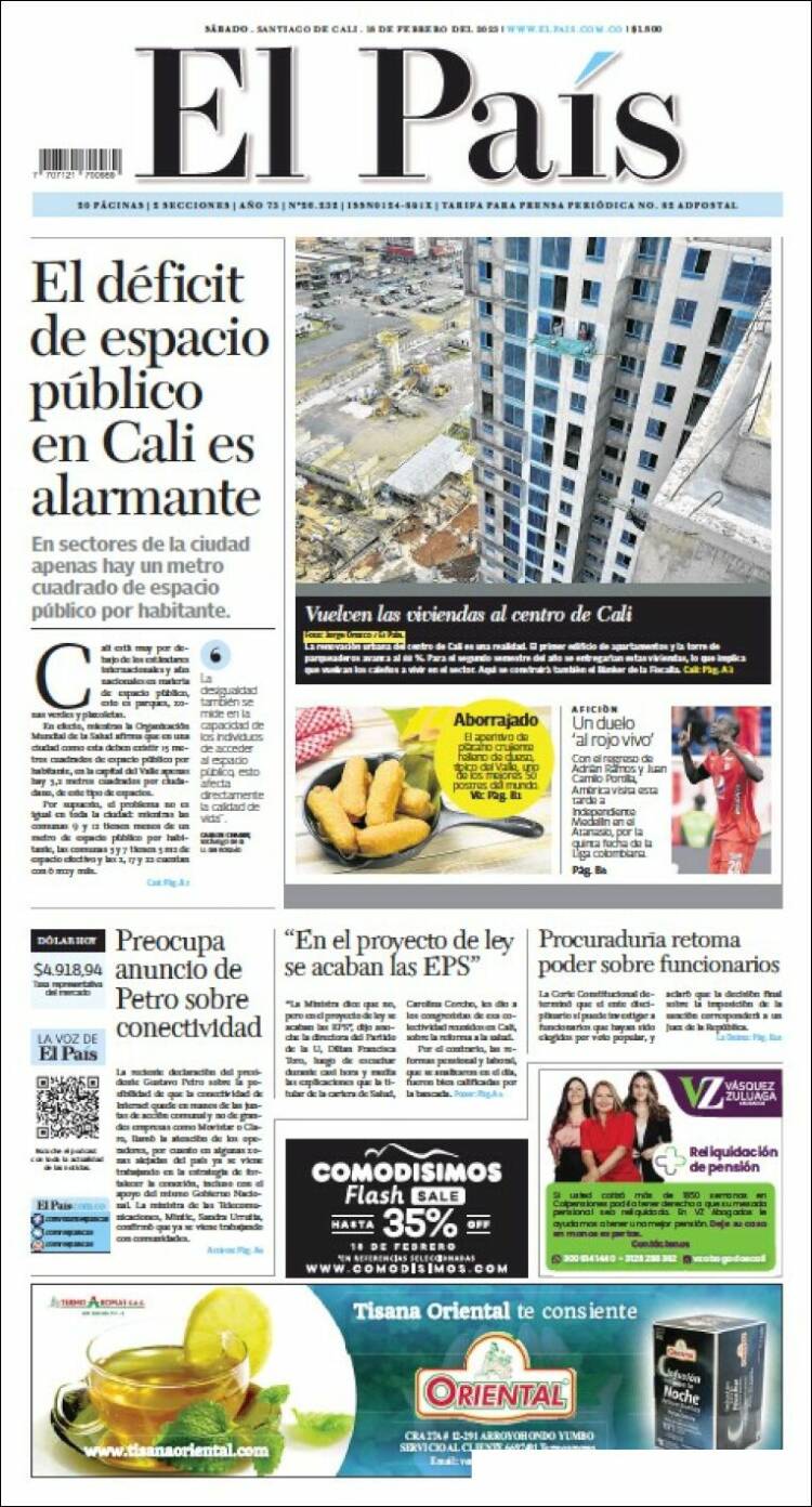 Portada de El País - Cali (Colombia)