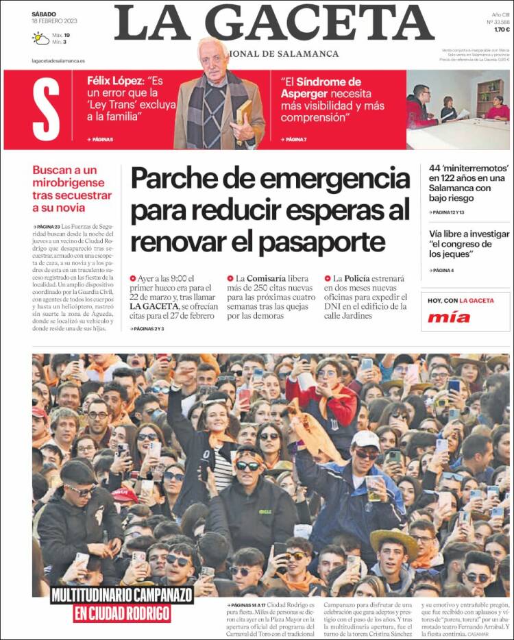 Portada de La Gaceta de Salamanca (España)