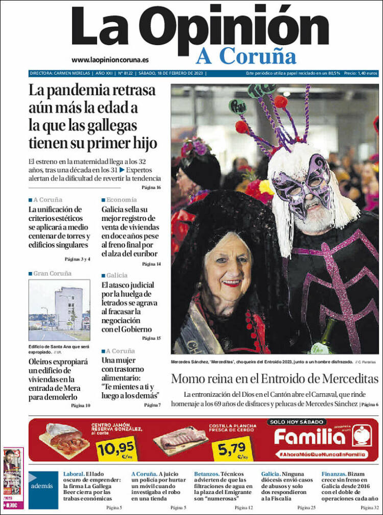 Portada de La Opinión de A Coruña (España)