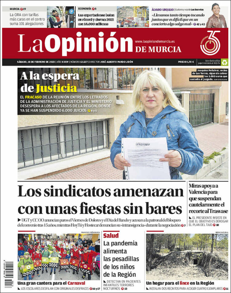 Portada de La Opinión de Murcia (España)