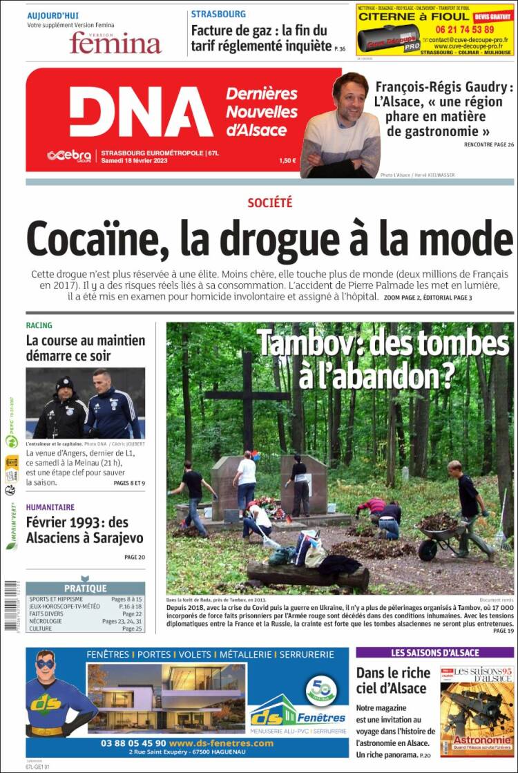 Portada de Les Dernières Nouvelles d'Alsace (Francia)