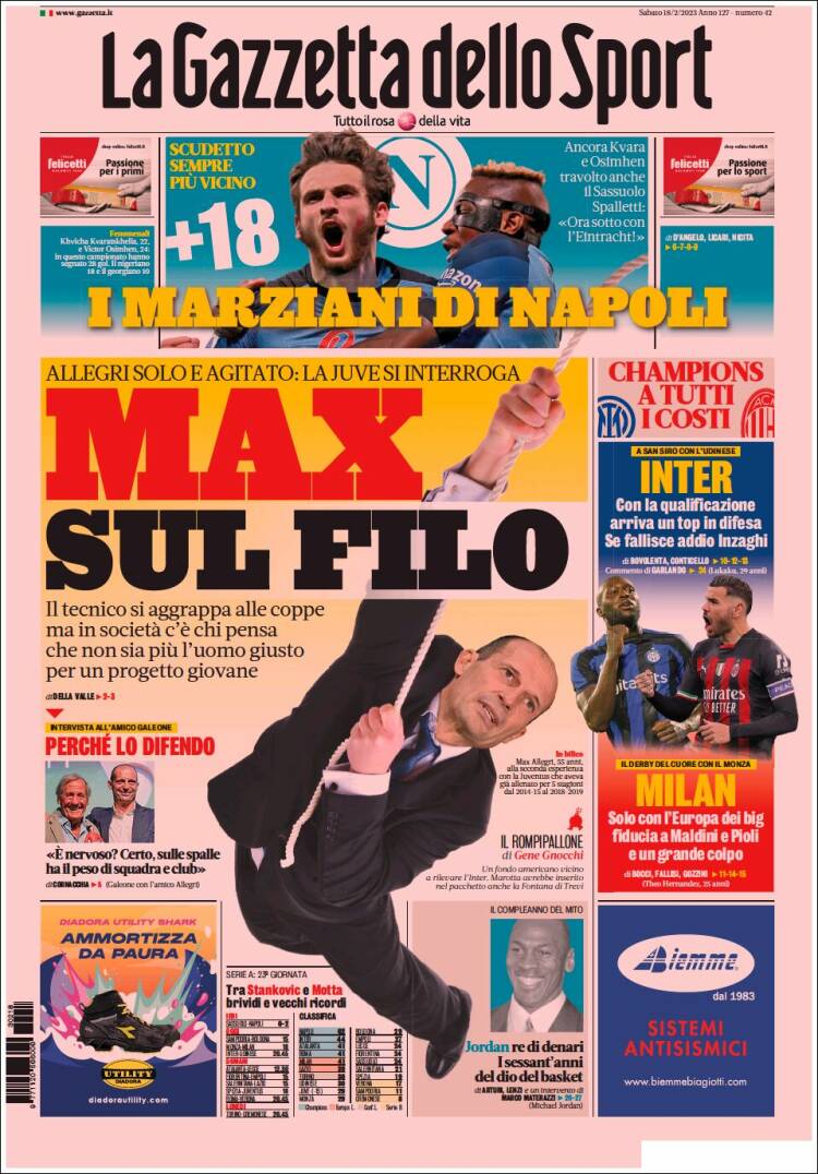 Portada de La Gazzetta dello Sport (Italia)