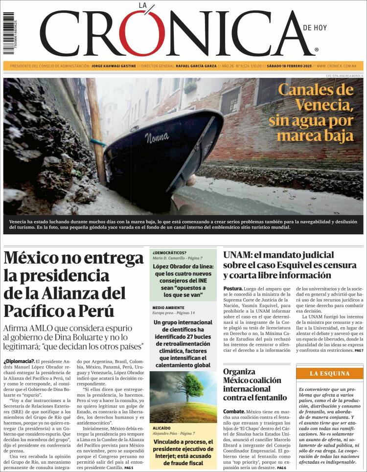 Portada de La Crónica de Hoy (México)