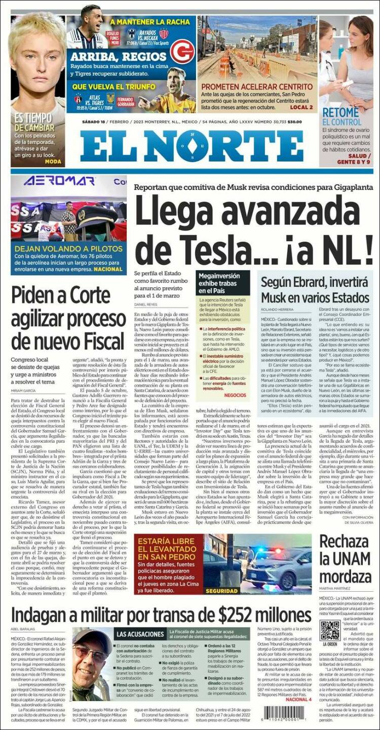 Portada de El Norte (México)