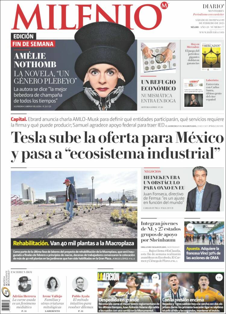 Portada de Milenio de Monterrey (México)