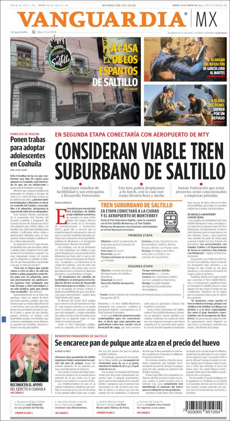 Portada de Vanguardia (México)