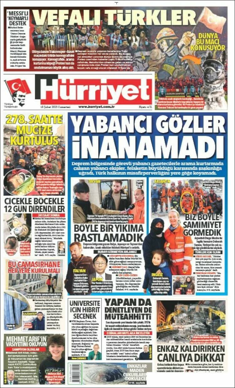Portada de Hürriyet (Turqu&iacute;a)