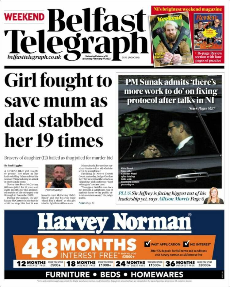 Portada de Belfast Telegraph (Reino Unido)