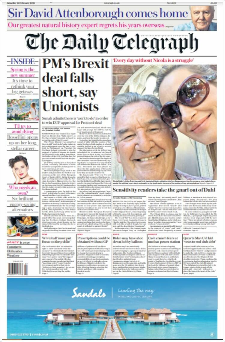 Portada de Daily Telegraph (Reino Unido)