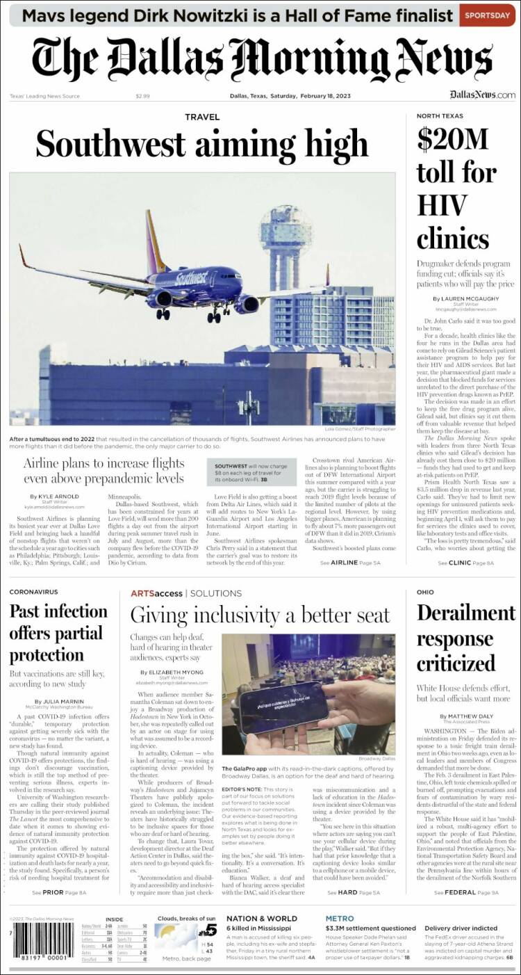 Portada de Dallas Morning News (USA)