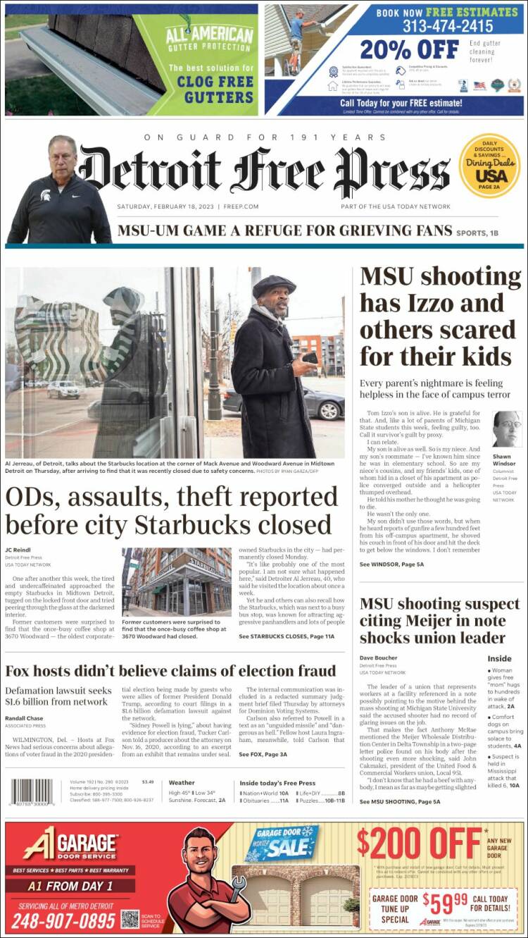 Portada de Detroit Free Press (USA)