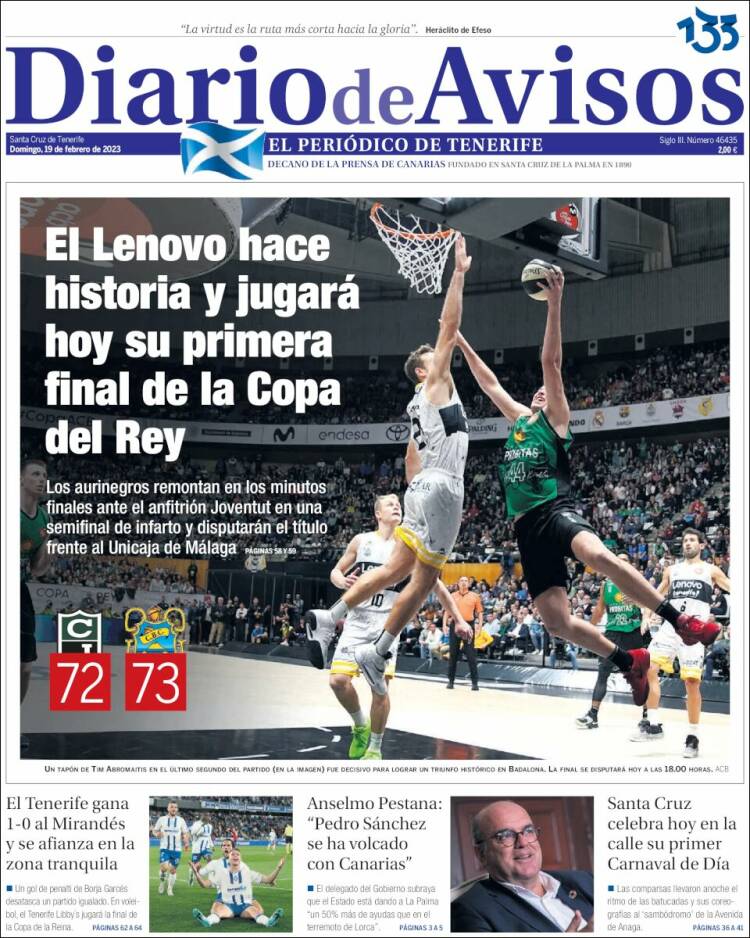 Portada de Diarios de Avisos (España)