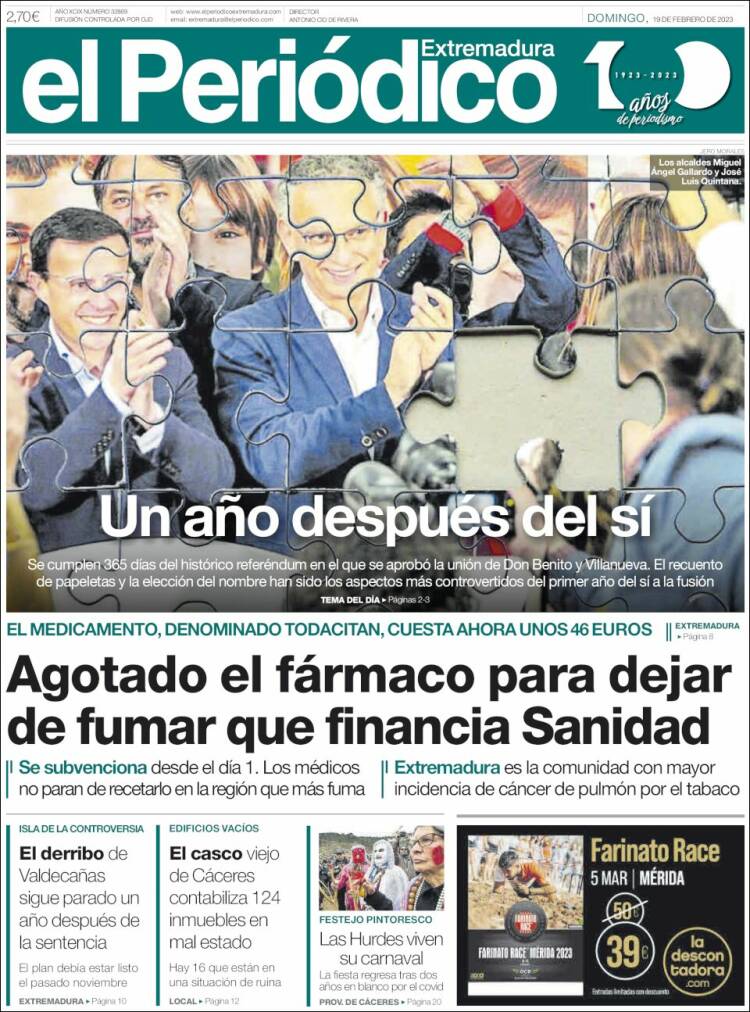 Portada de El Periódico de Extremadura (España)