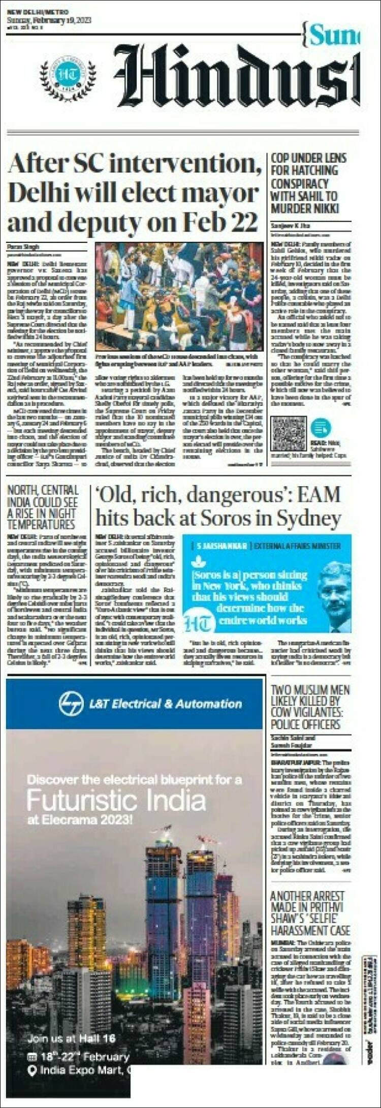 Portada de Hindustan Times (India)