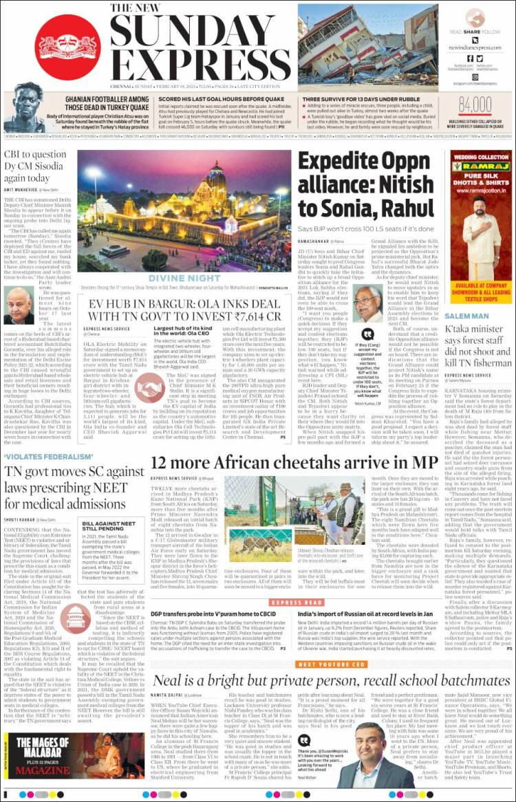 Portada de New Indian Express (India)