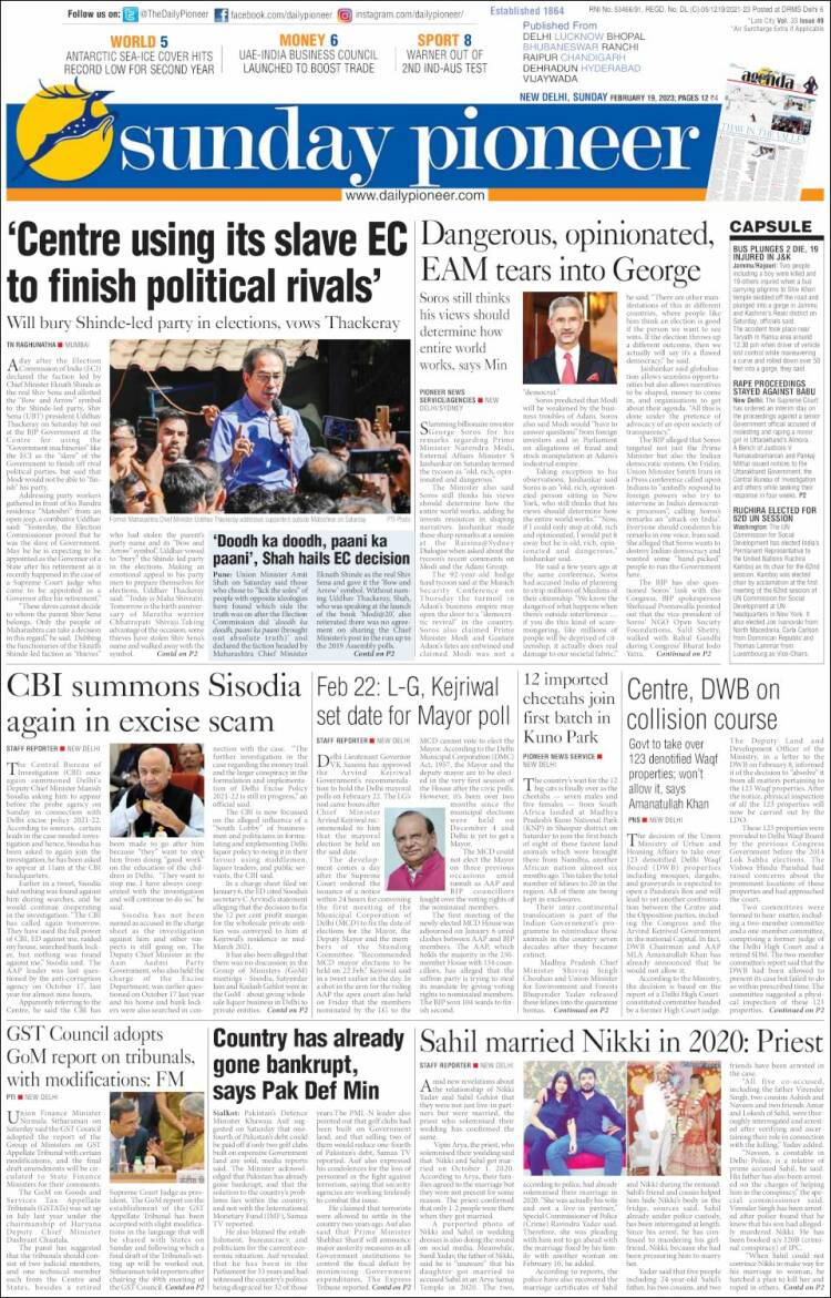 Portada de The Pioneer (India)