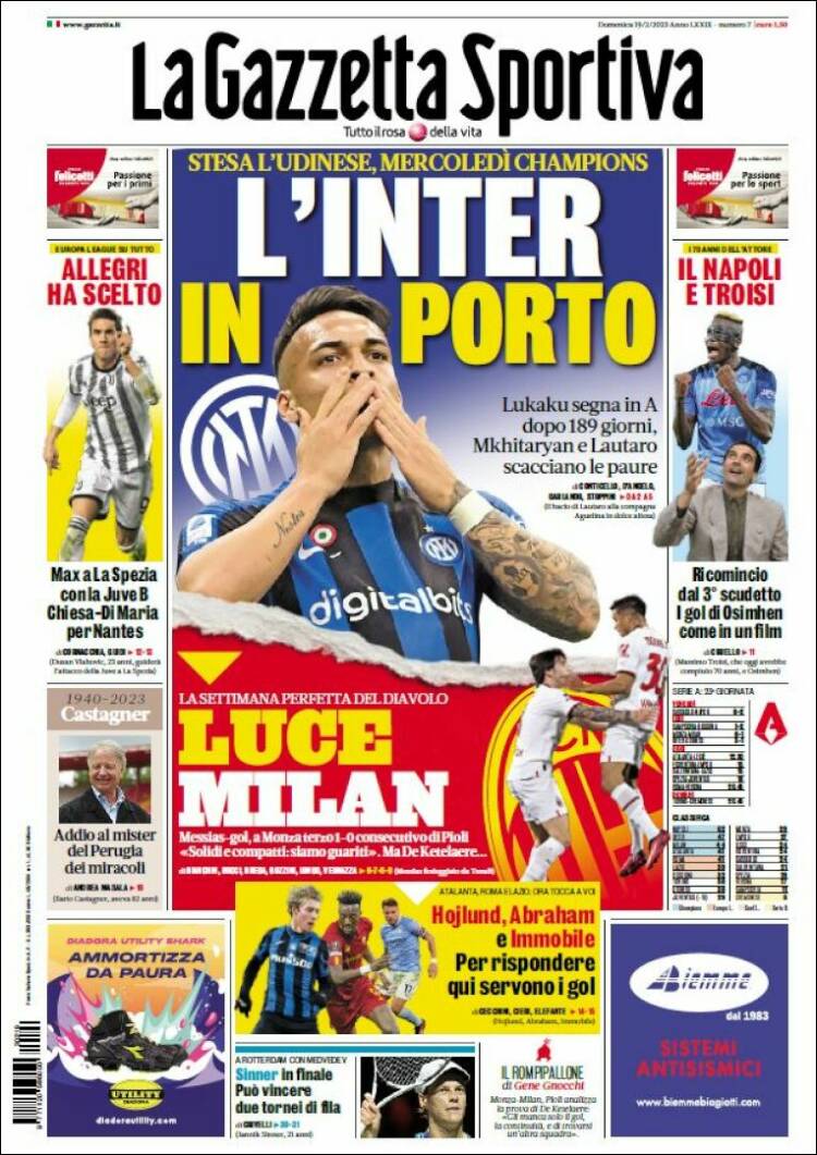 Portada de La Gazzetta dello Sport (Italia)