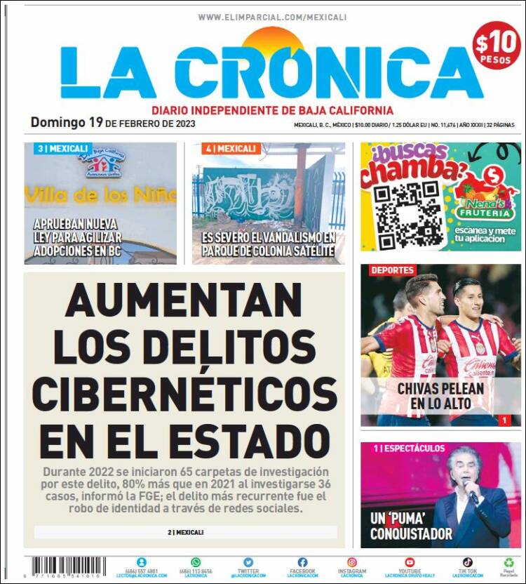 Portada de La Crónica de Baja California (México)