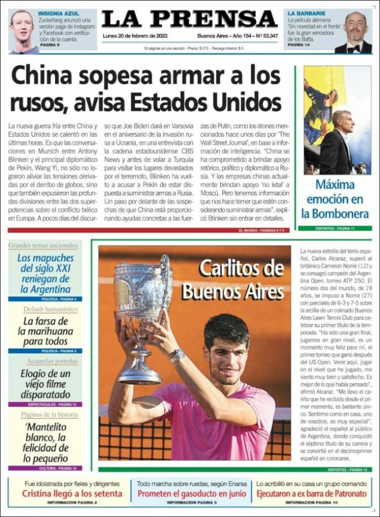 Portada de La Prensa (Argentina)