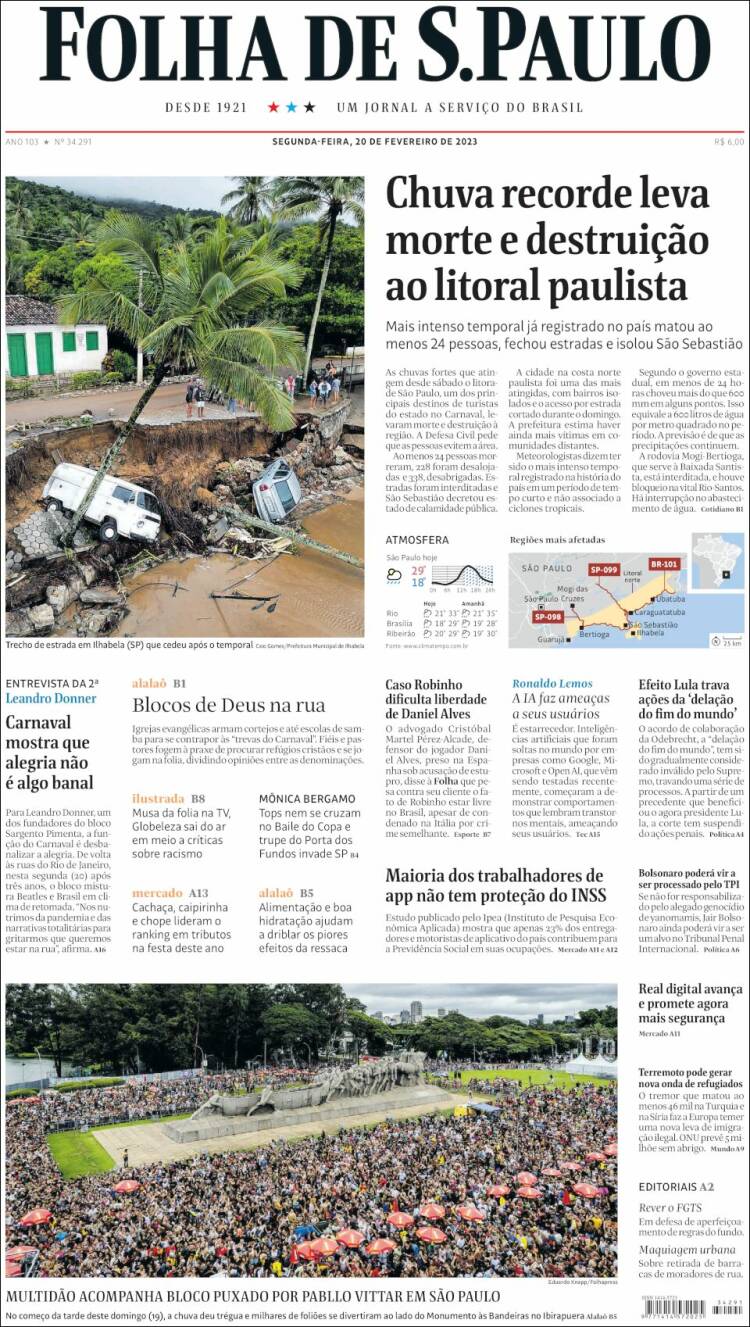 Portada de Folha de São Paulo (Brasil)