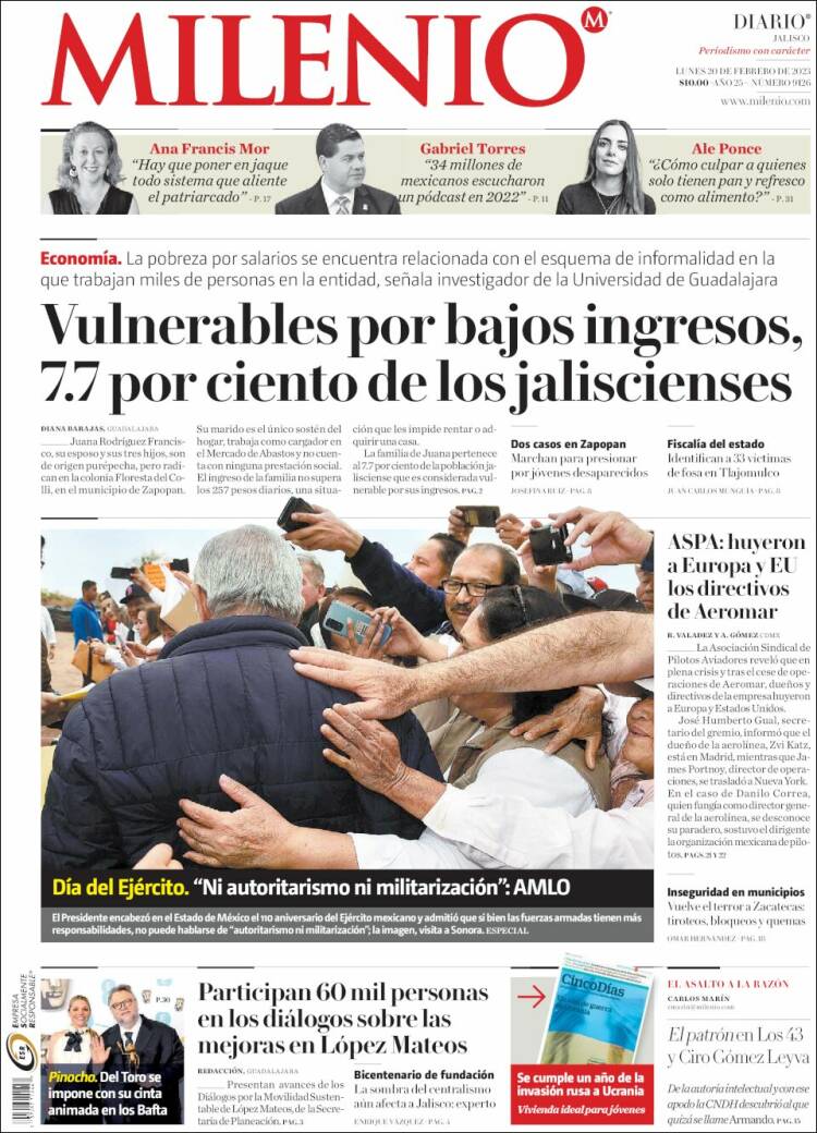 Portada de Milenio - Jalisco (México)