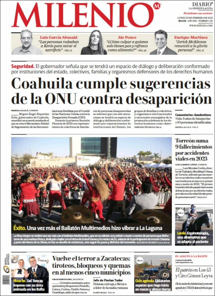 Portada de Milenio - Laguna (México)