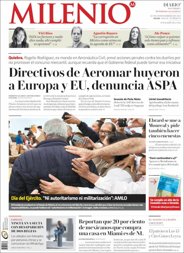 Portada de Milenio de Monterrey (México)