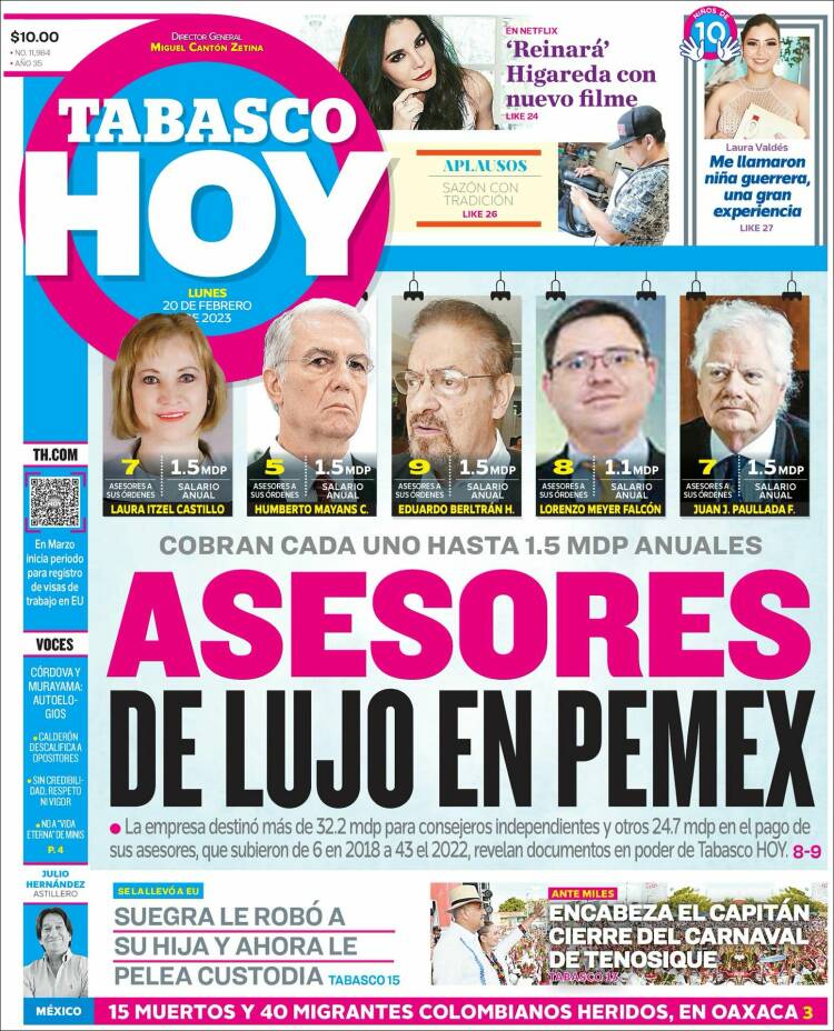 Periódico Tabasco Hoy (México). Periódicos De México. Edición De Lunes ...