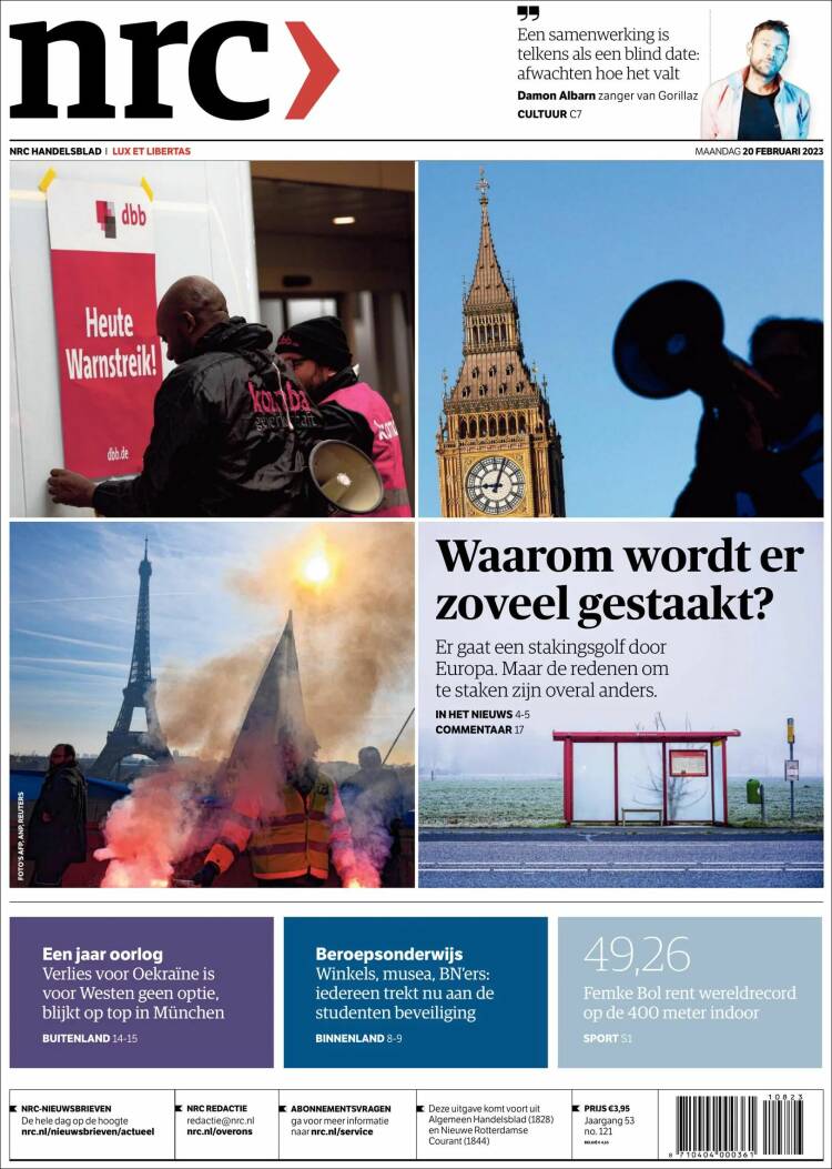 Portada de NRC Handelsblad (Países Bajos)