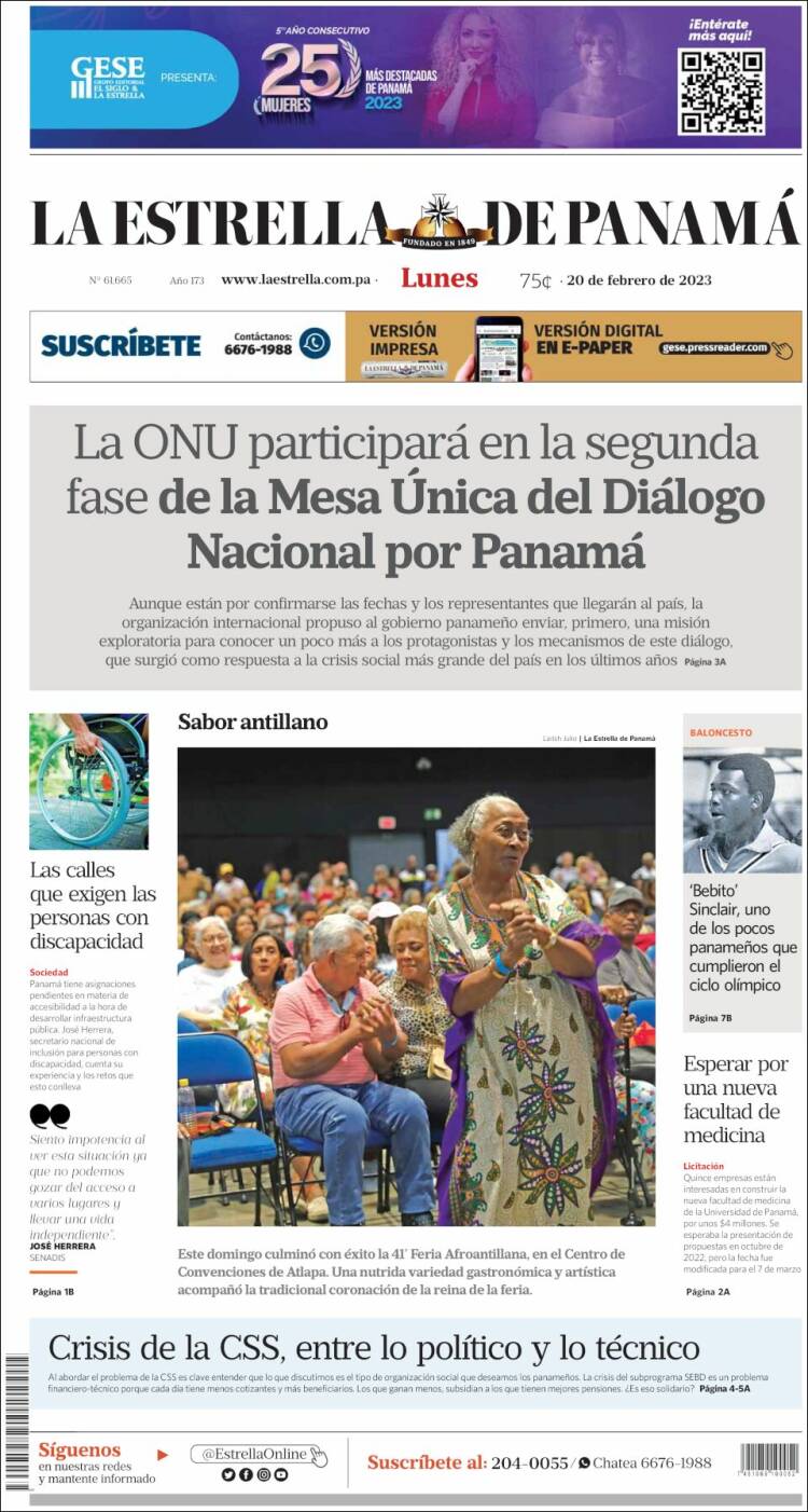 Portada de La Estrella de Panamá (Panam&aacute;)