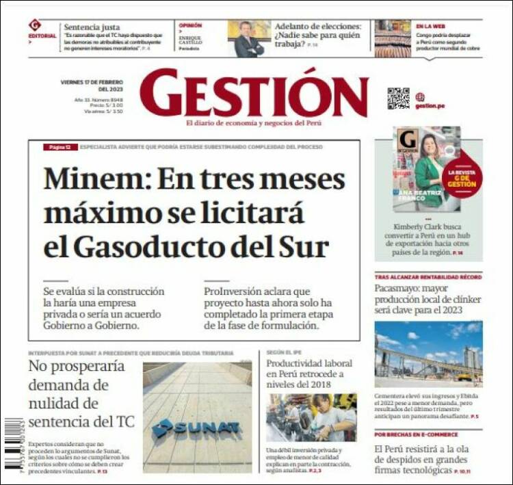 Portada de Diario Gestión (Perú)