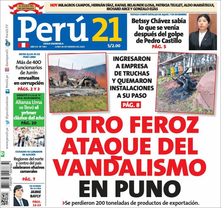 Portada de Perú 21 (Perú)