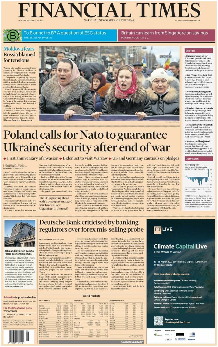 Portada de Financial Times (Reino Unido)
