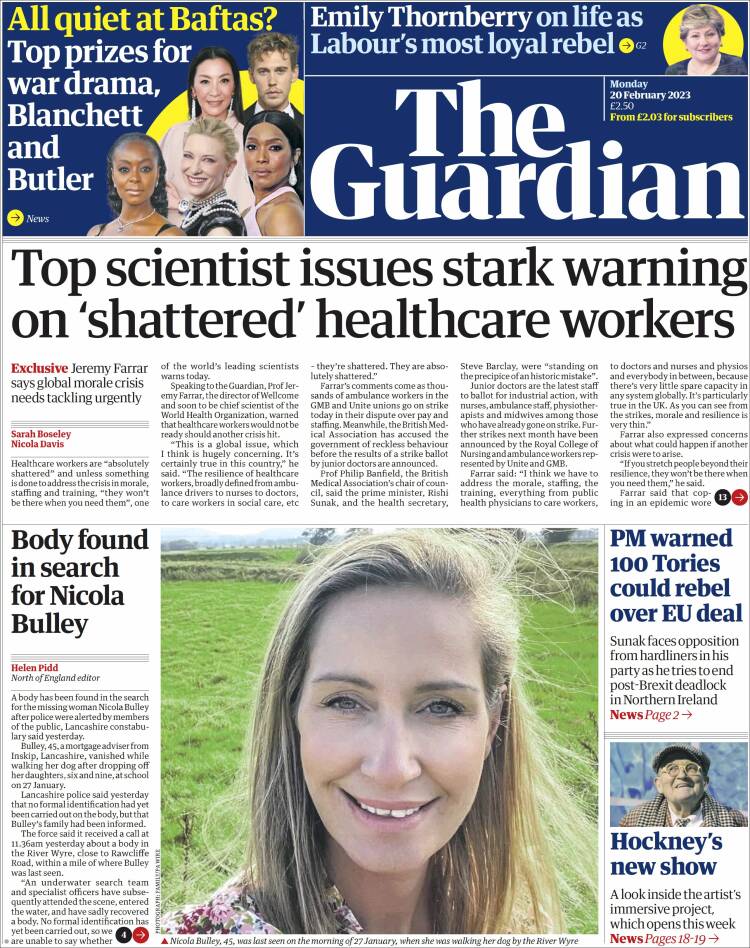 Portada de The Guardian (Reino Unido)